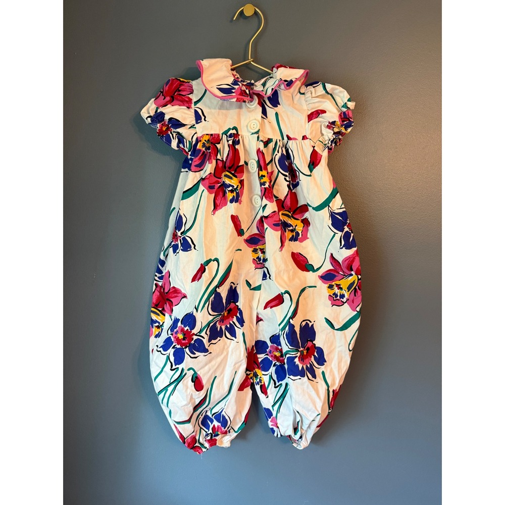 Vintage Maggie Marshall Floral Bubble Romper Girls 2T Pink White Made in USA
